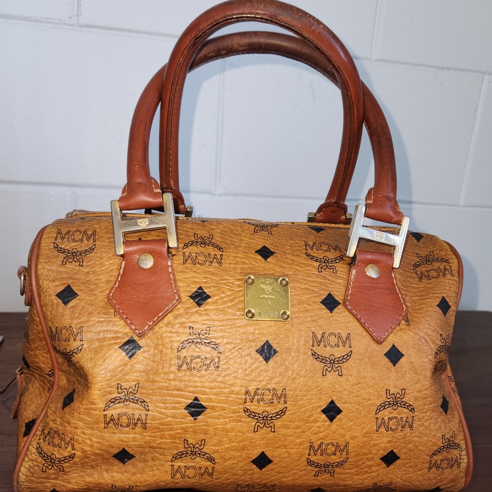MCM Satchel In Cognac Visetos And Leather